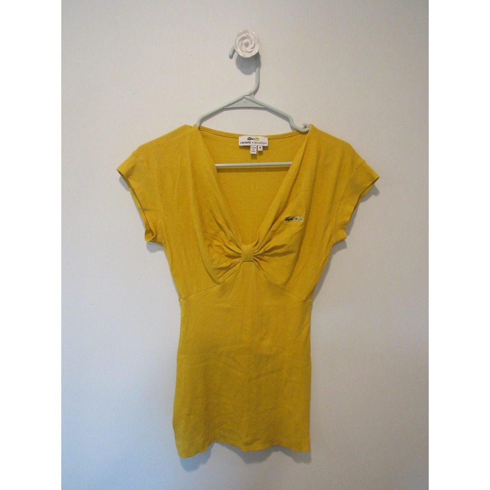 Lacoste x Malandrino Yellow Double Croc V-Neck Top Y2K Preppy 4836L Size M